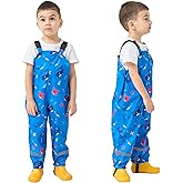 Fewlby Kids Waterproof Rain Bib Pants, Toddlers Suspender Mud Dirty Proof Rain Wear