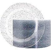 Liacere 100Pieces Colored Glitter Plastic Plates- Clear- Dessert Plates -7.5inch Glitter Plastic Dinner Plate Perfect for Wedding & Party & Birthday & Christmas & New Year
