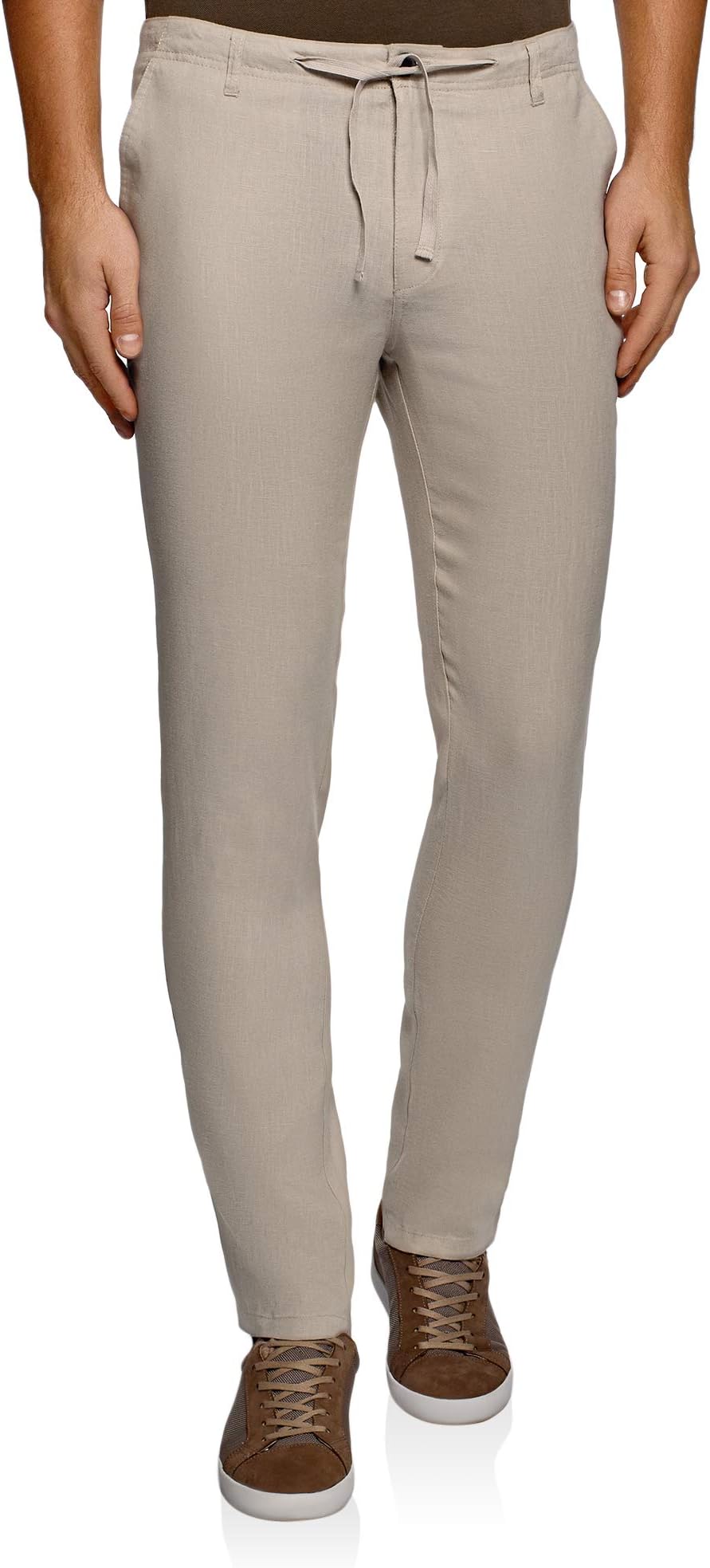oodji Ultra Men's Linen Trousers with Drawstrings