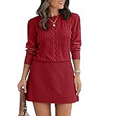 Saodimallsu Womens Puff Long Sleeve Sweater Dress Cable Knit A Line Crew Neck Fall Casual Flare Mini Dresses