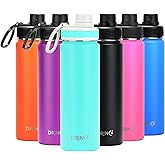 DRINCO Stainless Steel Water Bottle Spout Lid Vacuum Insulated Double Wall Water Bottle Wide Mouth (40oz 32oz 22oz 18oz 14oz) Leak Proof Keep Cold Sport Camping Hiking (22 oz, 22oz Teal)