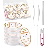 Bupete 6 Rolls 1mm String for Bracelet Making, Elastic String for Bracelets, Stretchy Bracelet Bead String with Scissors, Beading Needles for Bracelets, Jewelry Making