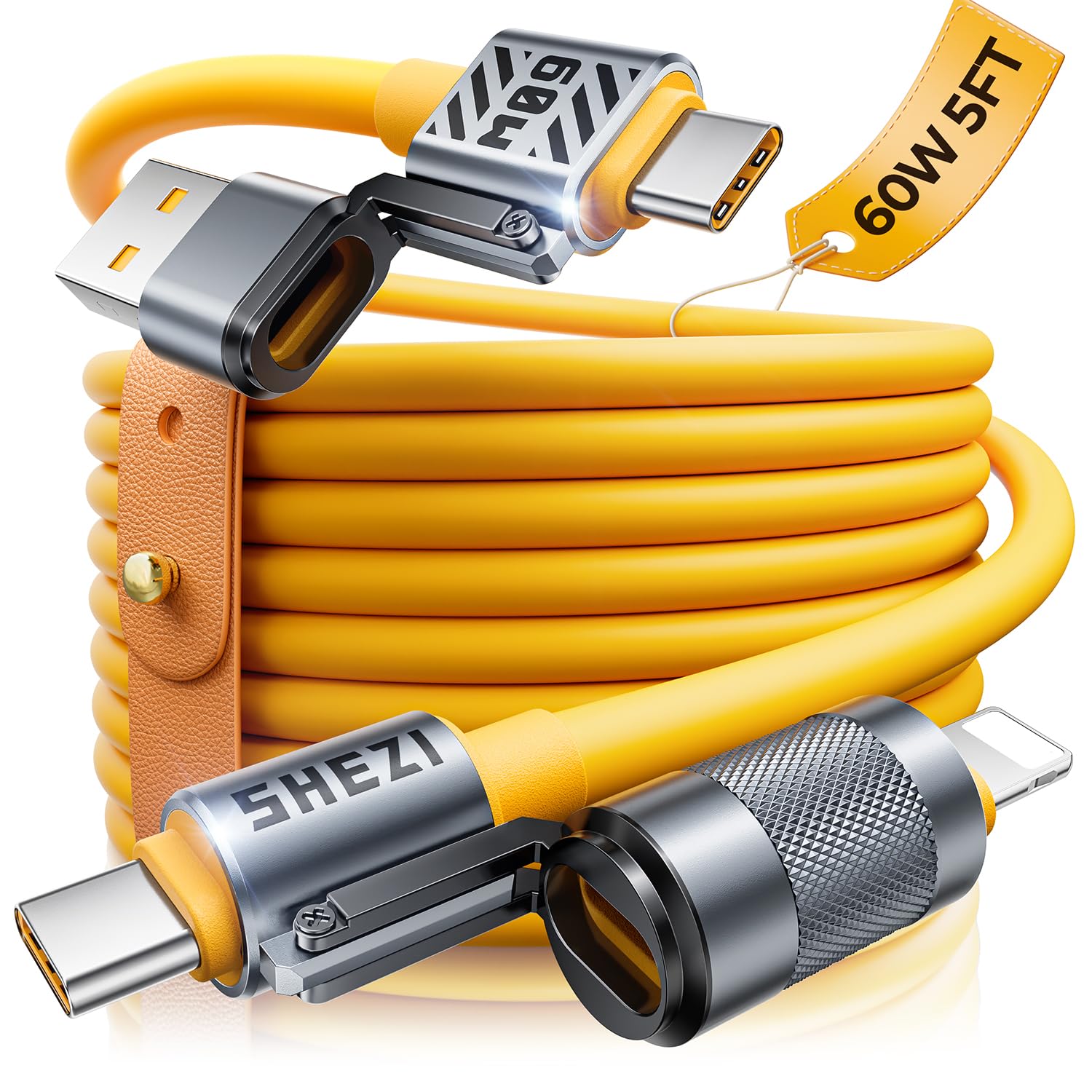 Photo 1 of 2025 Silicone 4-in-1 USB C Cable 60W Compatible with Lightning Cable Fast Charging & Data Transfer, Support to CarPlay & Android Auto, 5FT Multi Cord Combo Charger for iPhone/iPad