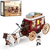 Lumibricks Western Stagecoach Lighting Building-Bricks Set - Old West Carriage and Horse 293 Pcs Collection Display Set for W