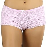 ToBeInStyle Women’s Mesh Ruffle Lace Cheeky Boyshort Panty Booty Shorts Burlesque Retro Style