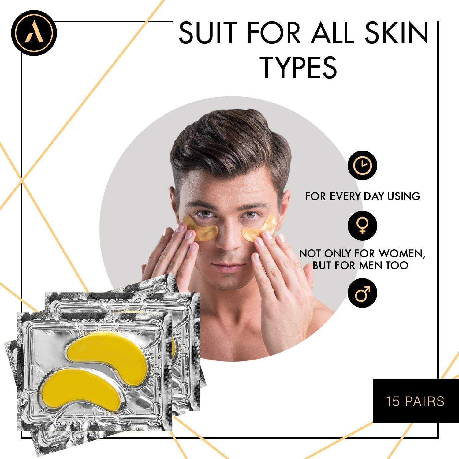 ALLUREY 24K Gold Collagen Eye Mask, Best Eye Treatment, Anti-aging and Anti-wrinkle Effect, Moisturizes, Reduces Puffiness and Dark Circles, Under Eye Patches (15 Pairs) : Beauty