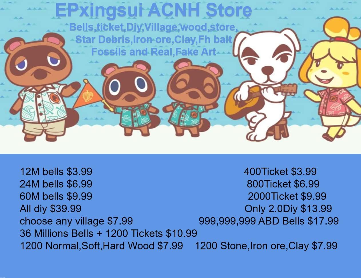 Mixed Media - ACNH: Bells,Nook Miles Tickets, DIY,Villager 24 Hour Fast Delivery (36M bells + 1200 Tickets)