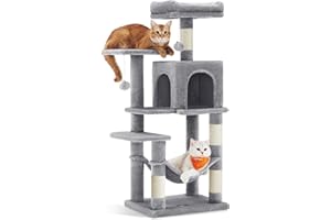 Feandrea Cat Tree Tower, 112 cm Multi-Level Cat Condo with 4 Scratching Posts, 2 Perches, Hammock, Cave, Light Gray UPCT261W0