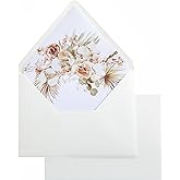 PONATIA 50PCS A7 Euro Flap Envelopes, 5.25 x 7.25'' Liner Envelope For 5x7'' Weddings Invitation Cards, Christmas Gift Cards, Acrylic Invitations, Photos (Ivory & Boho)