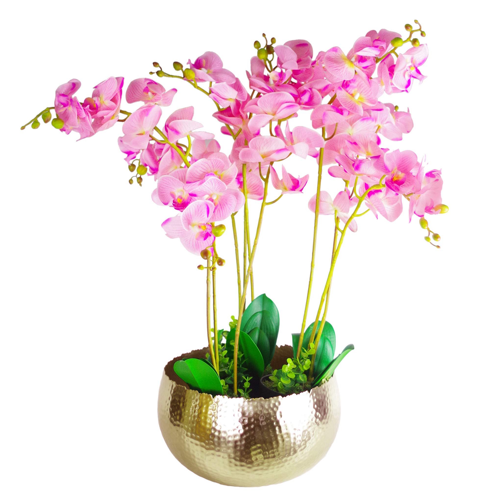 Leaf Large Artificial Orchids Display with XL Metal Bowl Planter 70x70cm, 70cm x 70cm LEAF-7310-7046x3