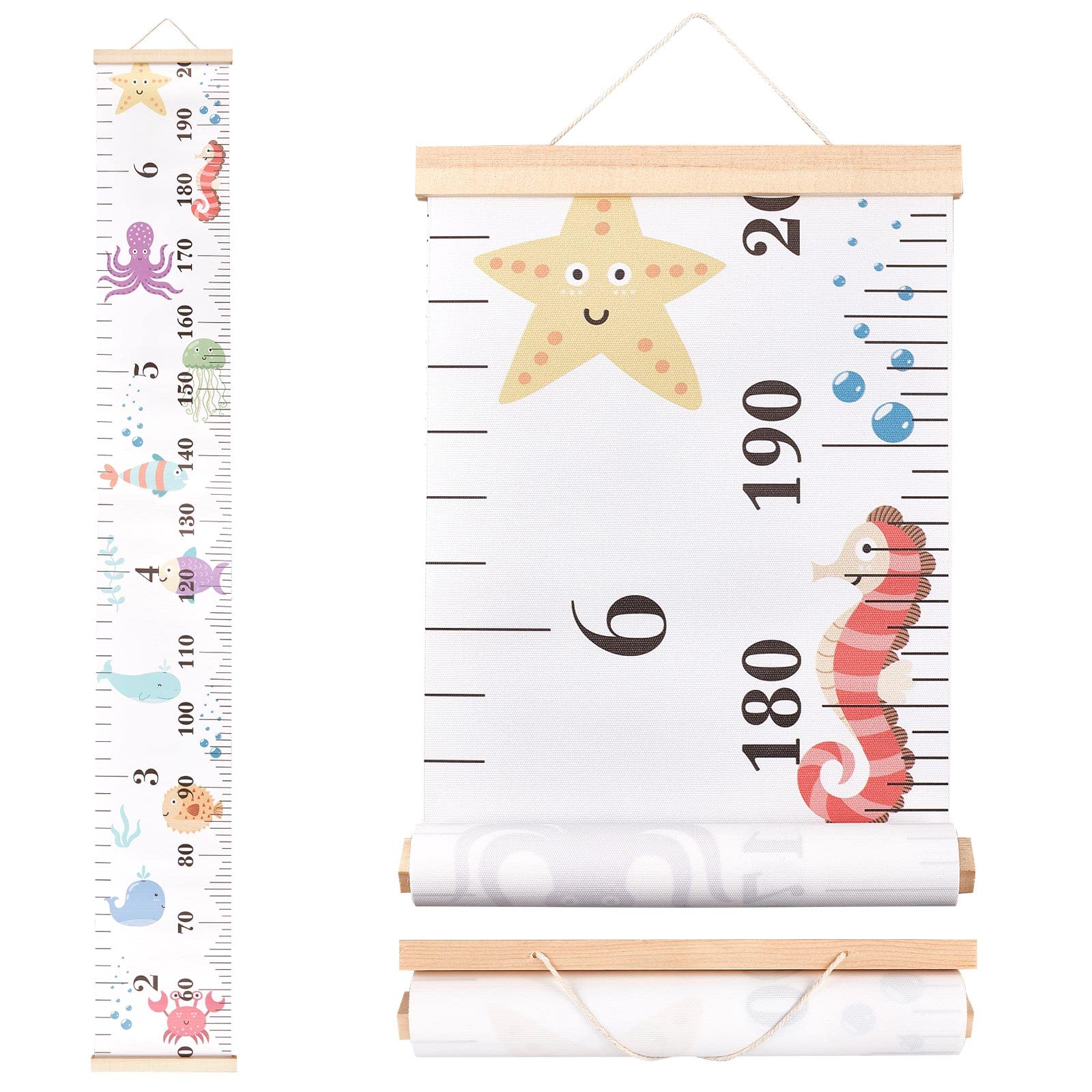 CREATCABIN Sea Animals Growth Chart Fabric Canvas Height Measurement Ruler Wood Frame Hanging Removable Cartoon Wall Rulers for Home Living Room Decoration Nursery Decor Gift 8.39 x 59 Inch