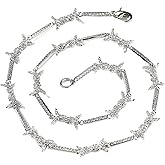 925 Sterling Silver Heart Barbed Wire Necklace For Men and Women - 14K Yellow Gold Barbwire Little Thorns Chain Choker Jewelry Gifts Barb Wine Necklace Gothic Punk Little Thorns Chain Choker