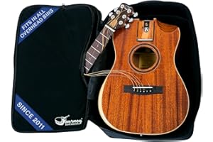 Journey Instruments Solid Mahogany Travel Guitar – Upgraded OF312C Traveling Acoustic-Electric Guitar with Collapsible Patented System – Portable Backpack Case (Overhead)