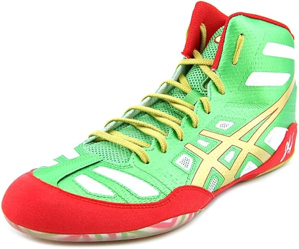 green and white wrestling shoes