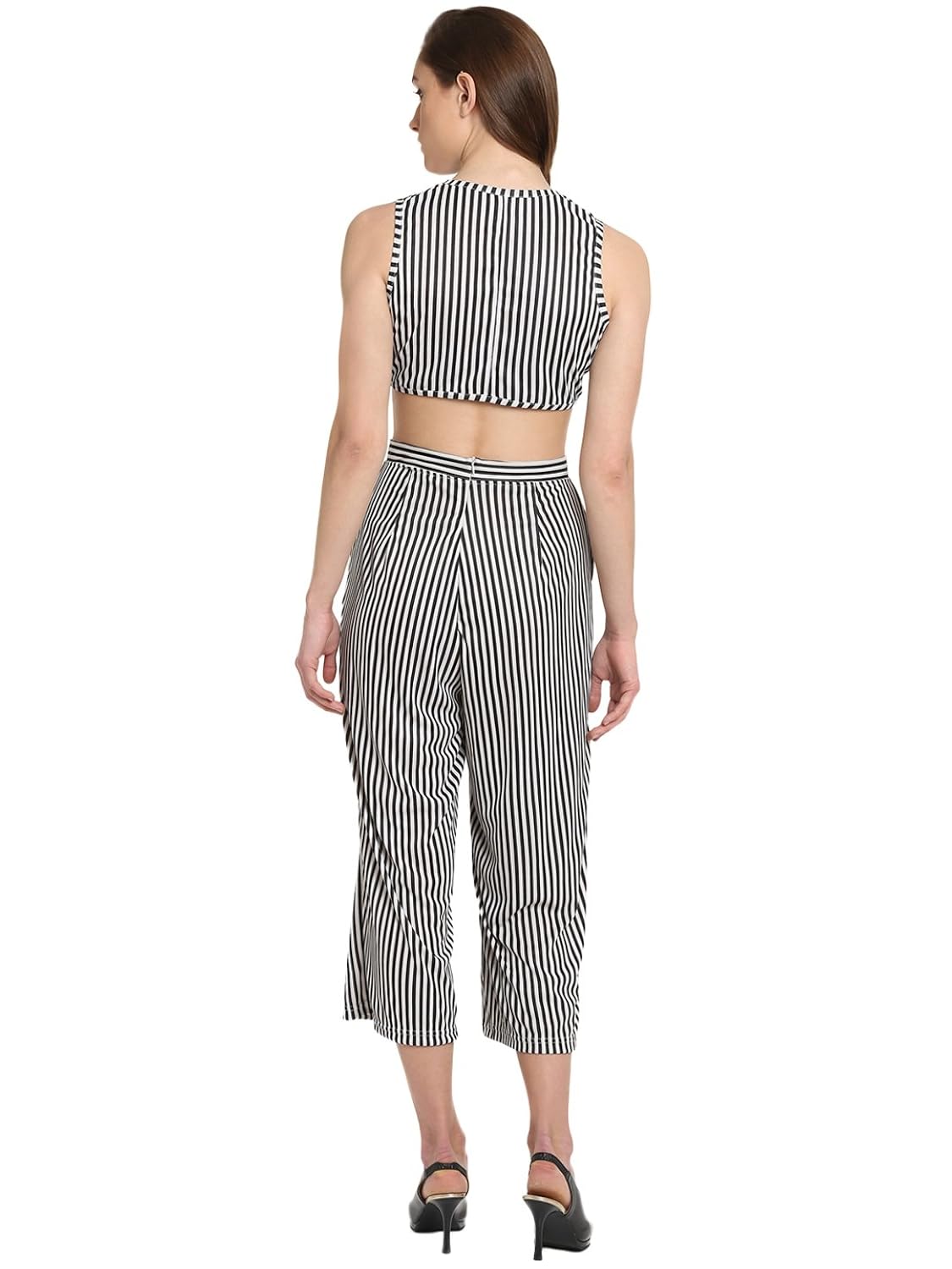 black and white calf length cutout jumpsuit