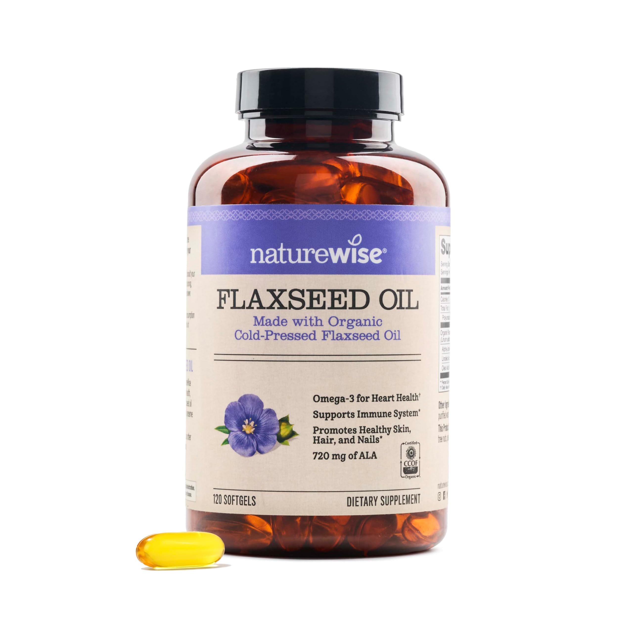 NatureWise Flaxseed Oil 1200 mg, Fish Free Omega 3 6 9 with 720mg ALA, Dietary Supplement for Heart Health Support - Organic, Cold Pressed, Non-GMO - 120 Softgels[4-Month Supply]