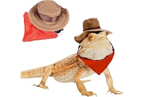 Bearded Dragon Cowboy Hat and Bandana Set Adjustable Lizard Reptile Costume Cool Pet Cap Halloween Costume Photo Props for Ge