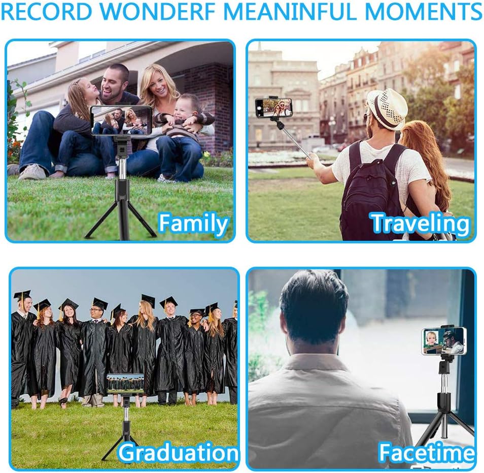 Selfie Stick Tripod, Extendable Bluetooth Selfie Stick with Wireless Remote, Compatible with iPhone 11/11 pro/X/8/8P/7/7P/6s/6, Samsung Galaxy S9/S8/S7/Note 9/8, Huawei and More: Camera & Photo