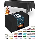Pureegg Plastic Table Cloth Disposable 12 Pack, 54 x 108 Inch Table Cloths, Party, Picnic, Halloween, Decorative Tablecloths, Rectangle, White Plastic Cover, Leakproof & Sturdy, Black