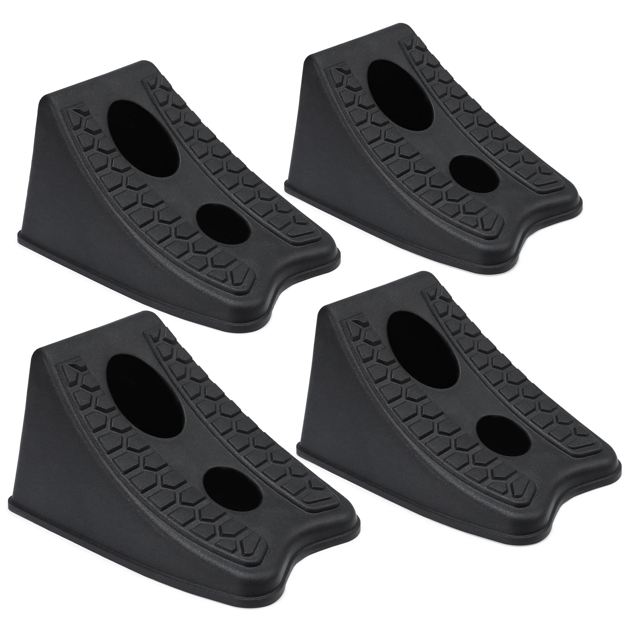 Photo 1 of TONDA Wheel Chocks, Heavy Duty Wheel Wedge for Car, Travel Trailer, RV - 8"×4.7"×4.7" - 4 Pack, Black