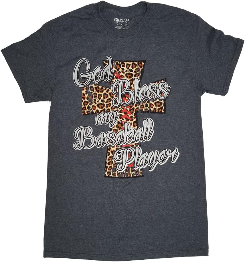 Tees2urdoor God Bless my Baseball Player Dark Heather T-Shirt