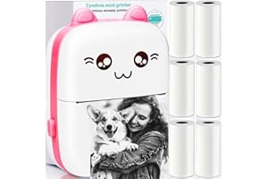 CYEELVES Portable Mini Thermal Printer with 6 Roll Printing Paper, Bluetooth Wireless Smart Mini Printer for iOS Android, Inkless Photo Picture QR Code Receipt List