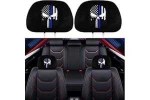 GODTERA 2 Pack Headrest Covers for American Skull Flag, Seat Cover Accessories oft Black Fabric Car Headrest Protector Universal Fit to All Car/Truck Models (American Skull Flag B)