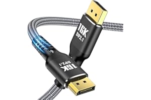Angusplay DisplayPort Cable 2.1 15FT, 16K Display Port 2.1 2.0 Cable [16K 60Hz, 8K 120Hz, 4K 240Hz 165Hz 144Hz, 80Gbps HDR10 HDCP DSC 1.2a] Braided DP 2.1 Cord for FreeSync G-Sync Gaming Monitor