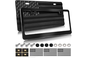 FBJTDQ American Flag Front Bumper Plate & Black Aluminum Metal Car Tag Frame, 3D Embossed Patriotic Decor for Cars with Mounting Kit