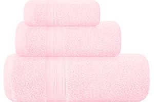 BOUTIQUO Ultra Soft 3 Pack Cotton Towel Set, Contains a Bath Towels 27x54 inch, a Hand Towels 16x24 inch & a Wash Coths 12x12 inch, Ideal Everyday use, Compact & Lightweight - Pink