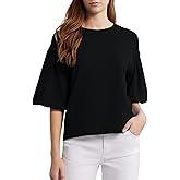 MINSURE Women Cropped Sweatshirt Tee Puff Short Sleeve Crewneck Pullover Top Solid Casual Summer T-Shirt Blouses