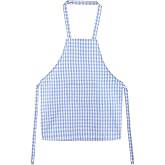 Jennice House Kids Aprons - Pure Cotton Gingham Aprons with Pocket and Adjustable Neck Strap, Painting Apron, Baby Chef Apron (Blue, S)