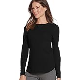 Jockey Women's Loungewear Long Sleeve Waffle Crew, Black, M