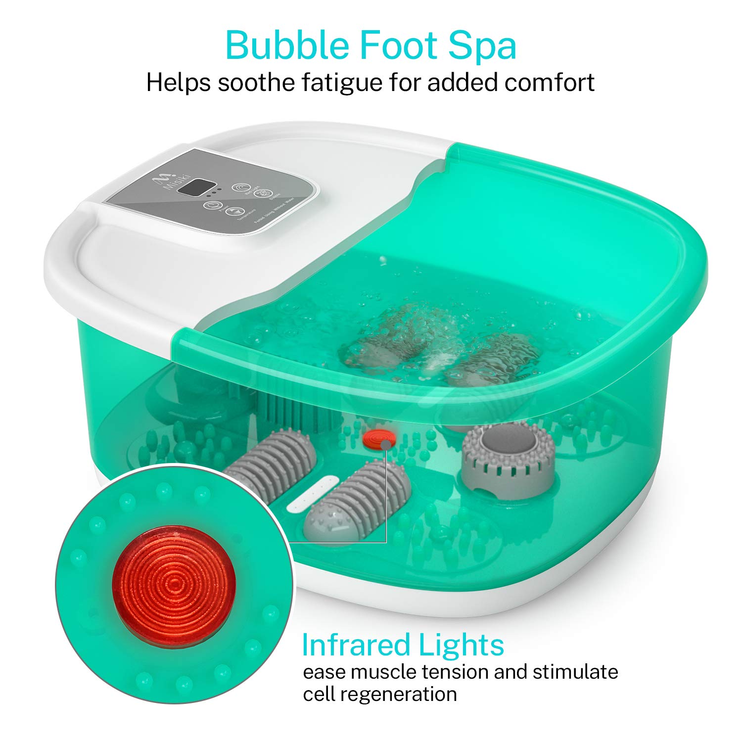 Foot Spa Misiki Foot Bath Massager with Heat Bubbles Vibration Red Infrared Light and Auto Shut-off, 4 Massage Rollers and Pedicure Stone for Tired Feet, Shiatsu Massage to Relieve Stress Muscle Pain: Beauty