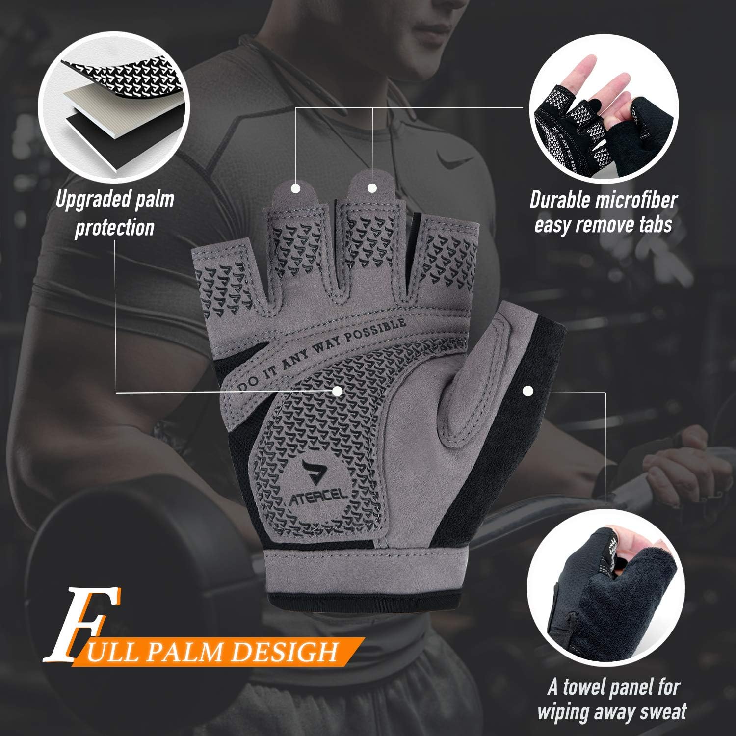 Atercel Weight Lifting Gloves 2021 Upraded Full Palm Protection, Best Workout Gloves for Gym, Cycling, Exercise, Breathable, Super Lightweight for Mens and Women: Sports & Outdoors
