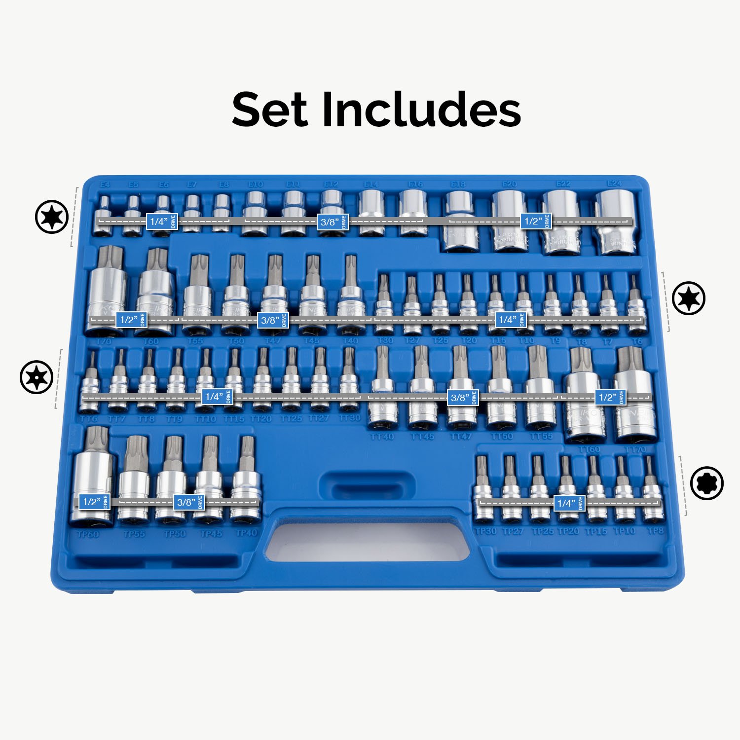 Neiko 10083A Master Torx Bit Socket and External Torx Socket Set 60