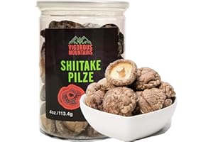 VIGOROUS MOUNTAINS Dried Shiitake Mushrooms for Cooking, 2-3CM Dehydrated Mushrooms, Dry Fresh Vegan No Fumigation Sulfur (4Oz)