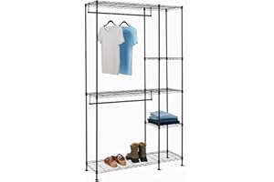 �鶹�� Basics Metal Hanging Storage Organizer Rack Wardrobe with Shelves, 45''L x 14''W x 76''H