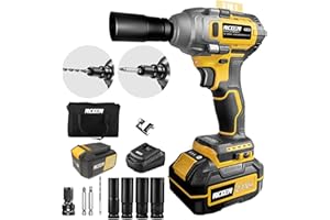 NCOEN 1/2 Impact Wrench Brushless Impact Gun Upgraded 3 in 1 impact Drill bit 2800RPM High Torque with Battery and Fast Charger 4 Sockets Carry Bags for Car Tires to Furniture Assembly