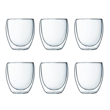 Bodum 4558-10-12 pavina 6-teiliges Gläser-Set (Doppelwandig, isoliert, 0,25 liters) transparent
