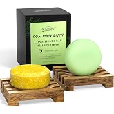 Rosemary Shampoo and Conditioner Bar Set for Hair Growth Solid Soap 2x80g | For Straight Curly Oily Dry Hair Moisturizing Cleansing Zero Waste 2x80g Soaps 2 Wooden Holder Mother's Day