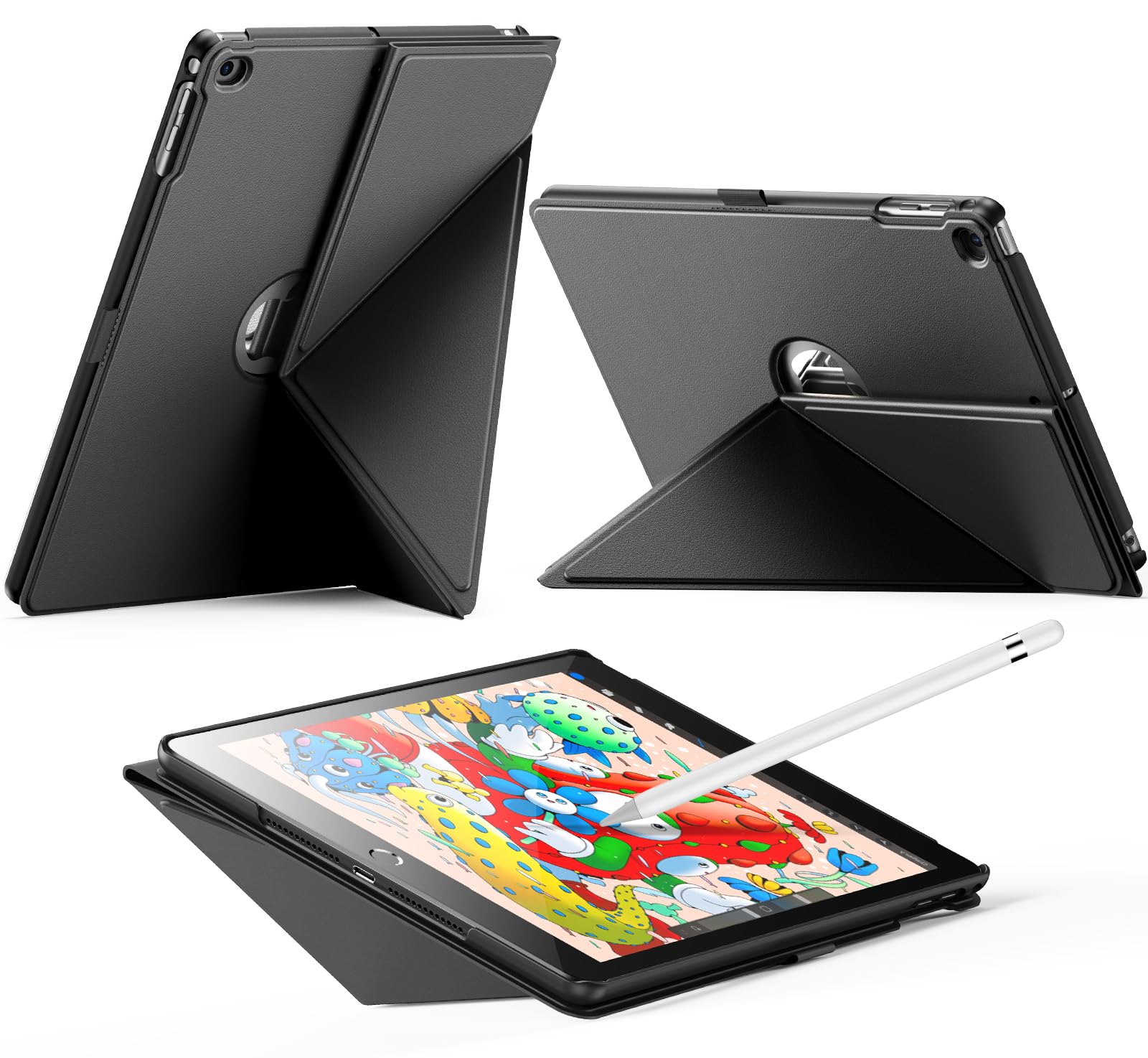 Photo 1 of INFILAND Case for iPad 6th / 5th Generation (2018/2017) iPad 9.7 Inch case, iPad Air 2 / Air 1 – Magnetic Origami Slim Cover with Pencil Holder, Multi-Angle Stand, Auto Wake/Sleep (Black)