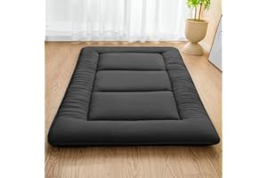 MASVIS Japanese Futon Mattress,Floor Mattress Thicken Sleeping Mattress Foldable & Portable Roll up Camping Mattress,Black,Twin