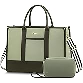 LOVEVOOK Laptop Tote Bags for Women Canvas Work Bag 15.6 inch Large Professional Teacher Purse Lightweight Computer Bag Briefcase Business Office, Green-black
