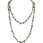 MINACHI Colorful Irregular Beaded Long Necklace, Coated Reflective Glass Beads, Bohemian Vintage Chunky Costume Jewelry for Women