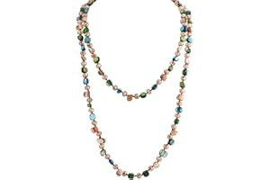 MINACHI Colorful Irregular Beaded Long Necklace, Coated Reflective Glass Beads, Bohemian Vintage Chunky Costume Jewelry for Women
