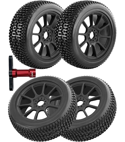 thumbnail image 2 of 1/8 Scale RC Buggy Tires & Wheels - 17mm Hex 4.52" Off-Road Green Rims 2 of 12