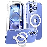 BANLEA Compatible with iPhone 16 Plus Case, Built-in Screen Protector & Seamless Stand, with Camera Lens Protector, Strong Magnetic Clear Phone Case, Full Body Protective Cover for 6.7" (Clear)