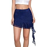 Avidlove Lace Skirts for Women Sexy Flowy Asymmetrical Low Rise Ruffle Mini Skirt