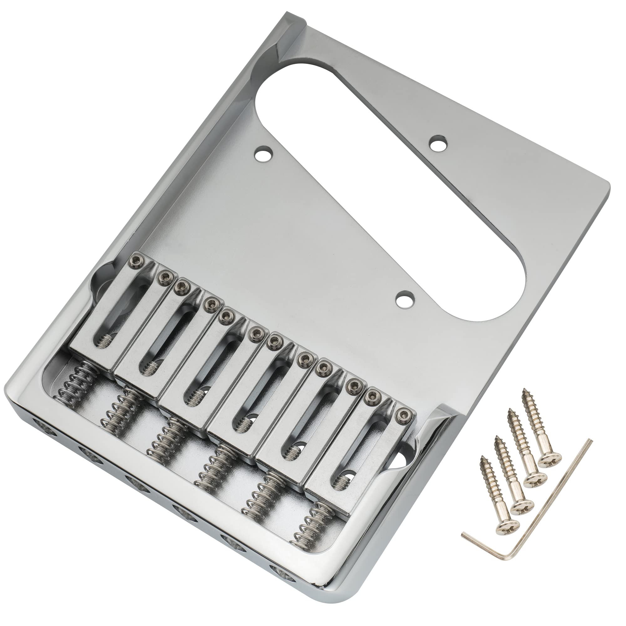 Musiclily Ultra 54mm (2-1/8 inch) String Spacing Full Soild Brass Heavy Duty Asymmetric String-through-body Tele Style Electric Guitar Bridge, Chrome